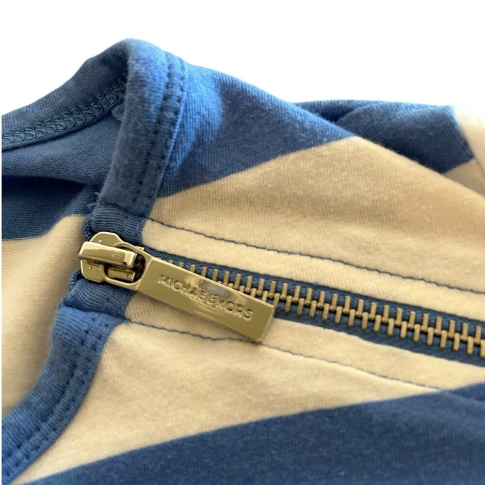 Michael Kors T-Shirt Womens Medium Striped Zip Shoulder Ruched Sides Blue White - Picture 5 of 11